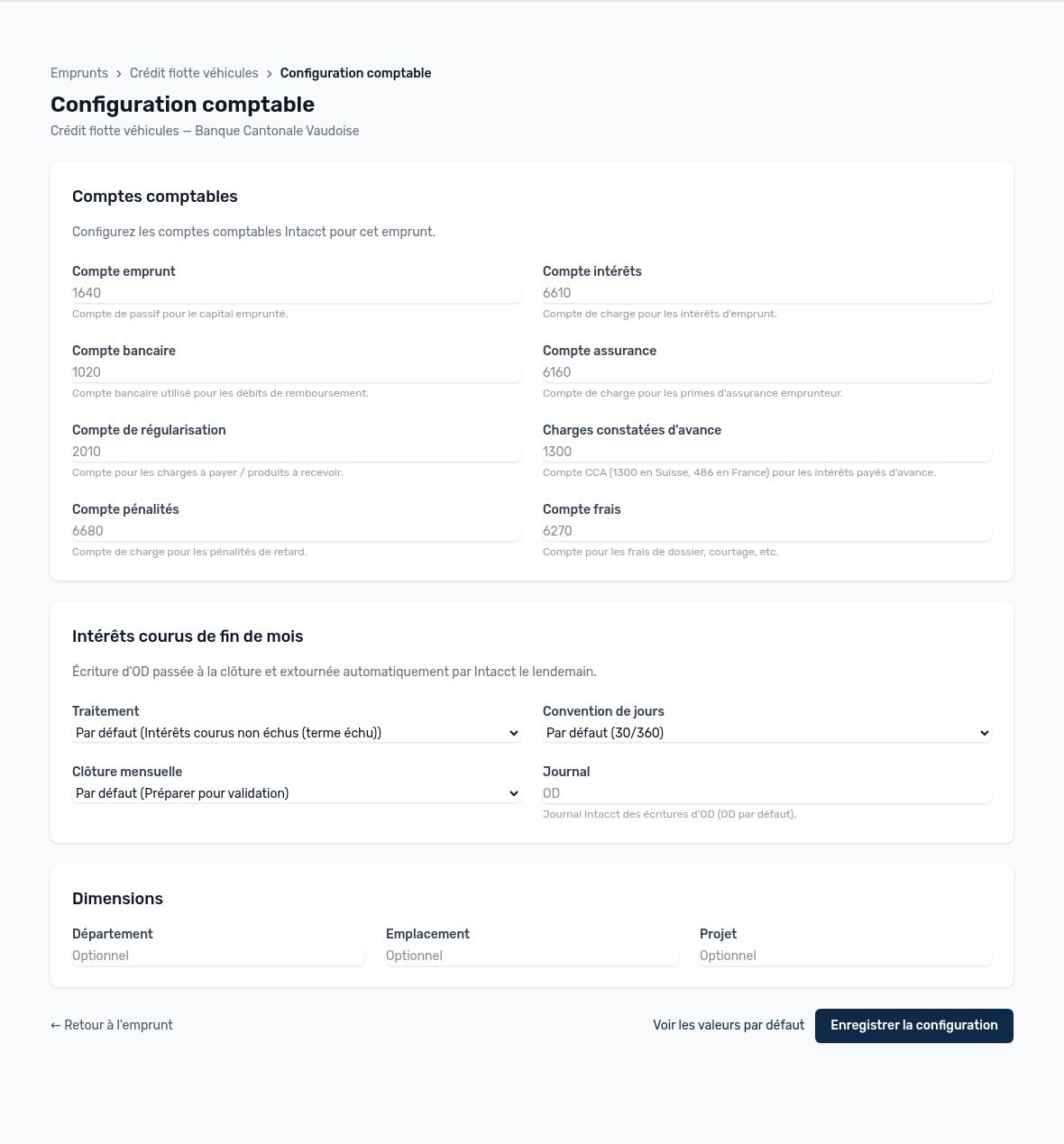 Configurazione contabile di un finanziamento