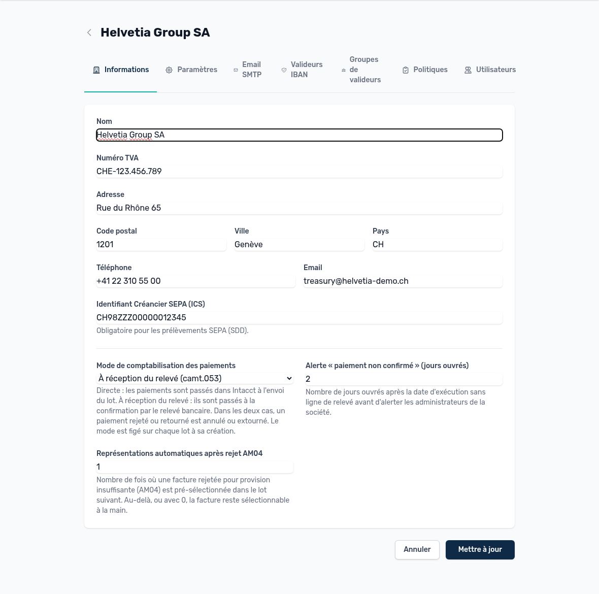 A company's Information tab