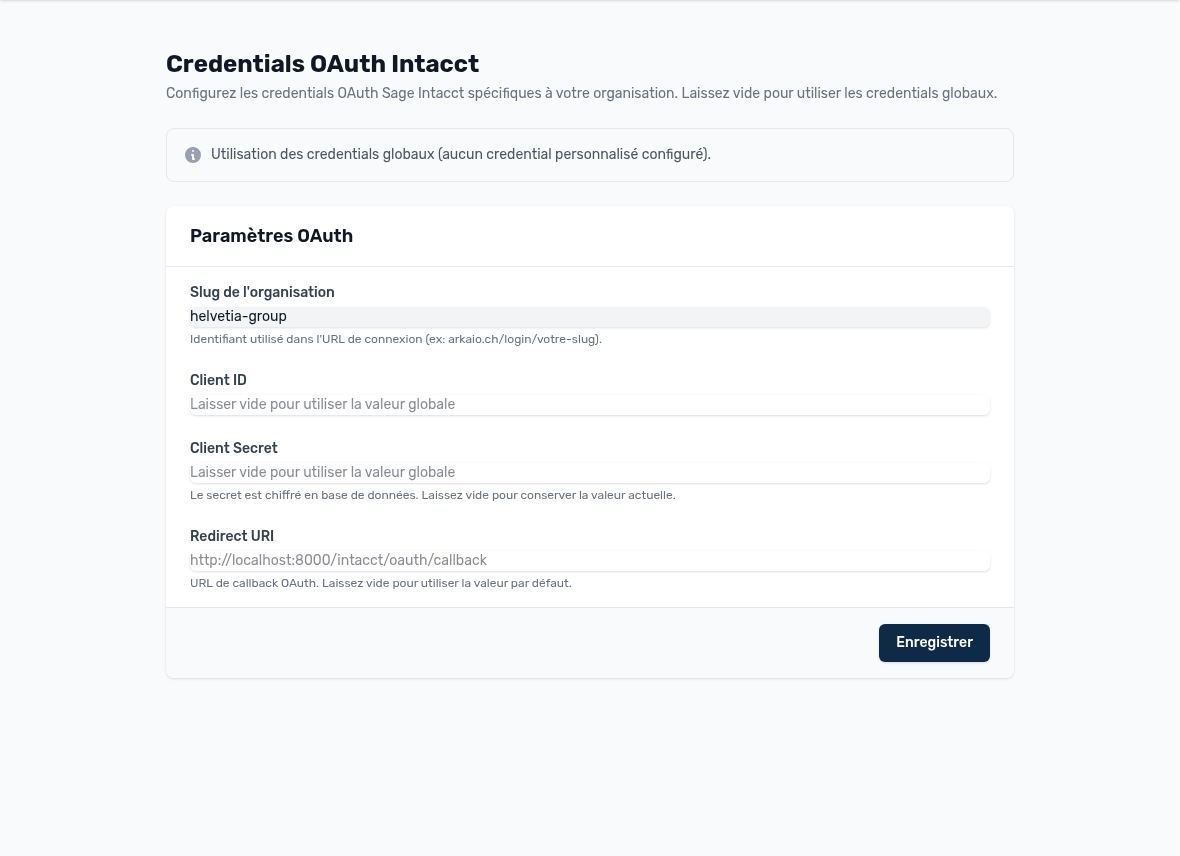 Organization's Intacct OAuth credentials