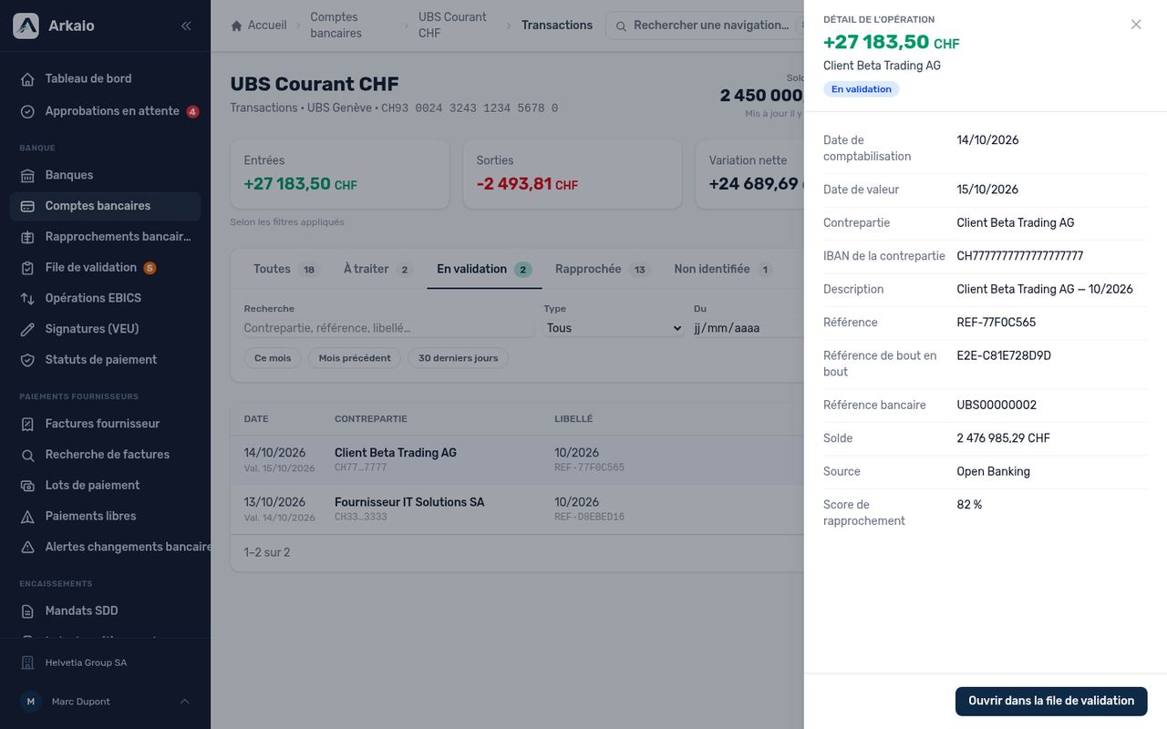 Details panel of a transaction in review