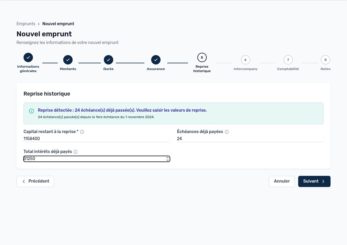 Step 5: importing an ongoing loan