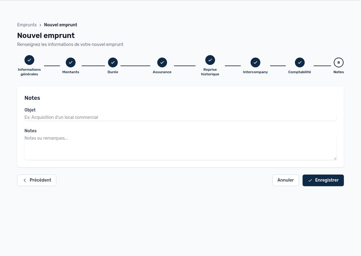Step 8: purpose and notes, Save button