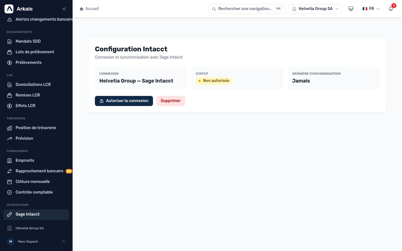 Sage Intacct connection page