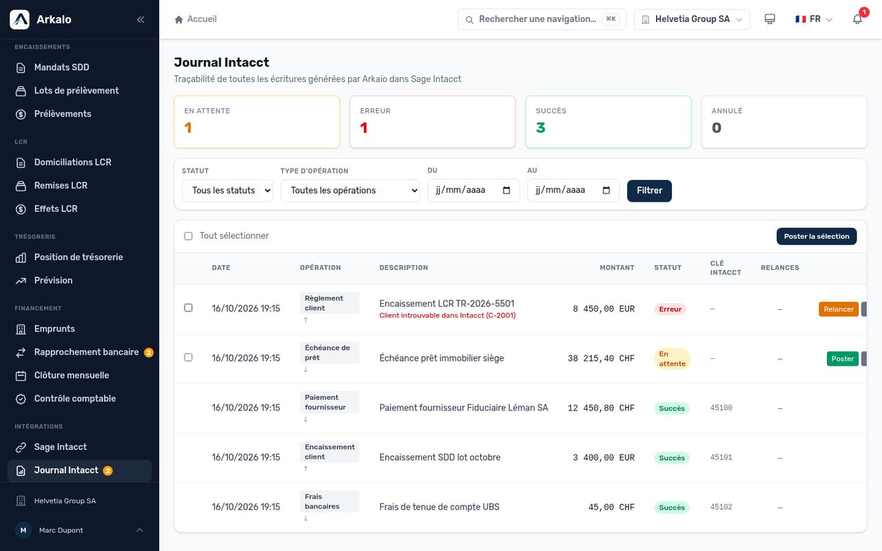 Protokoll der an Intacct gesendeten Buchungen