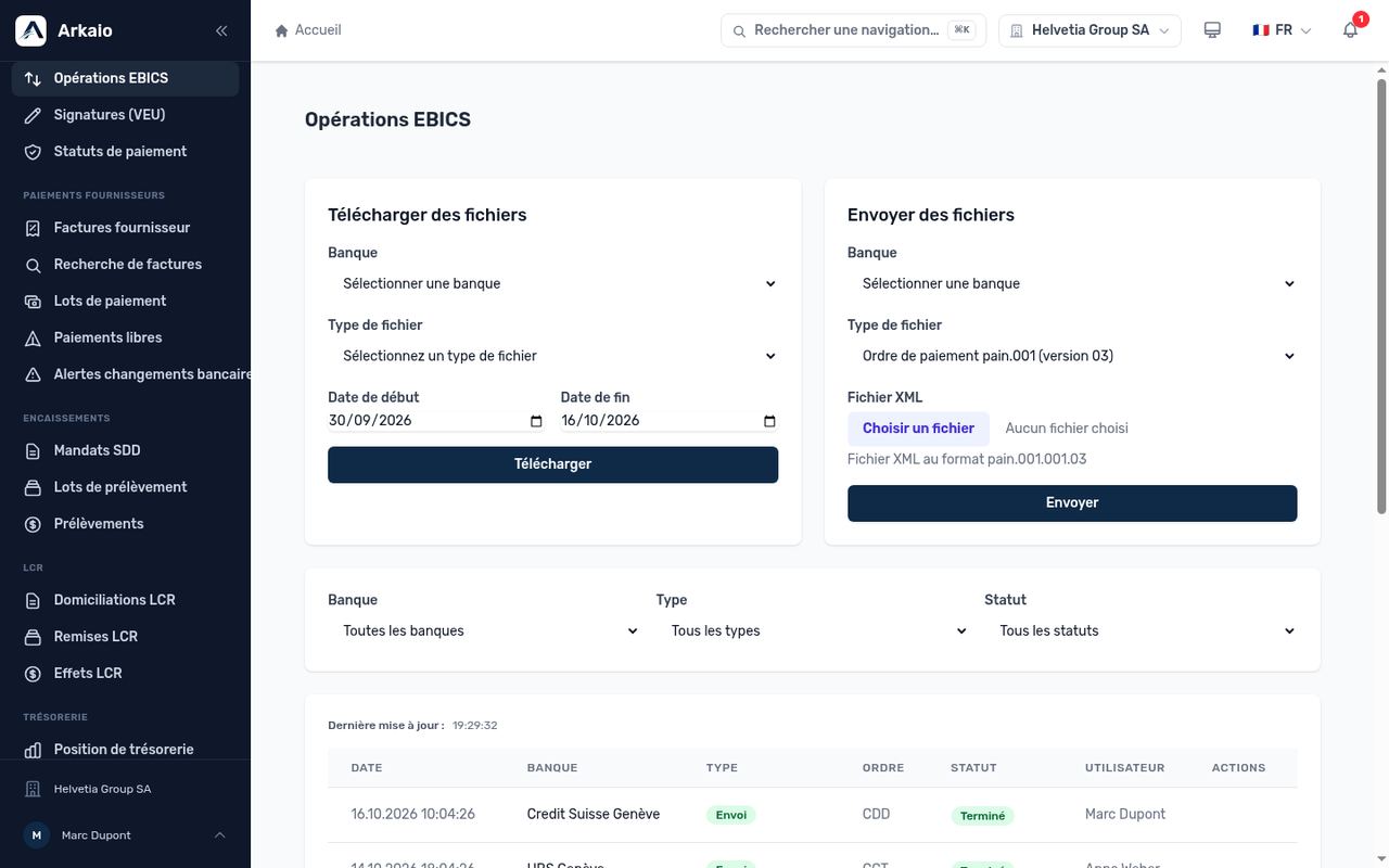EBICS operations — download, upload and history