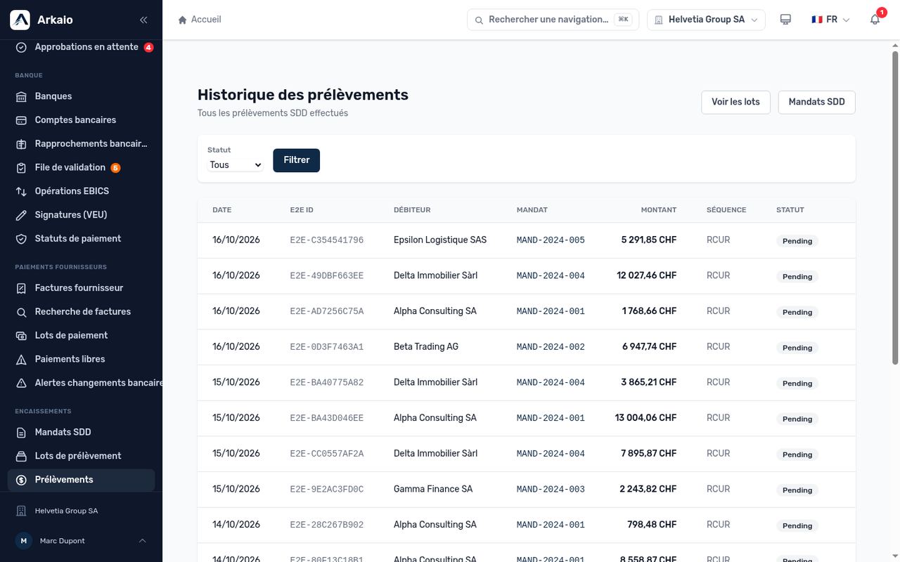 Direct debit history