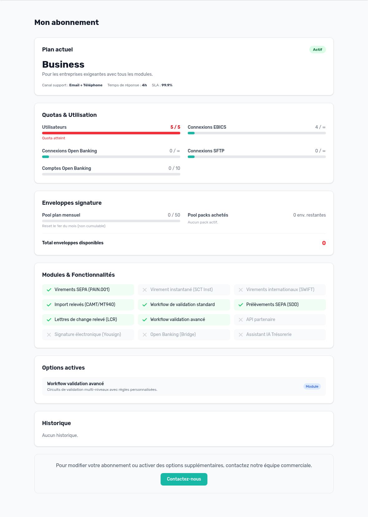 Subscription, included modules and options